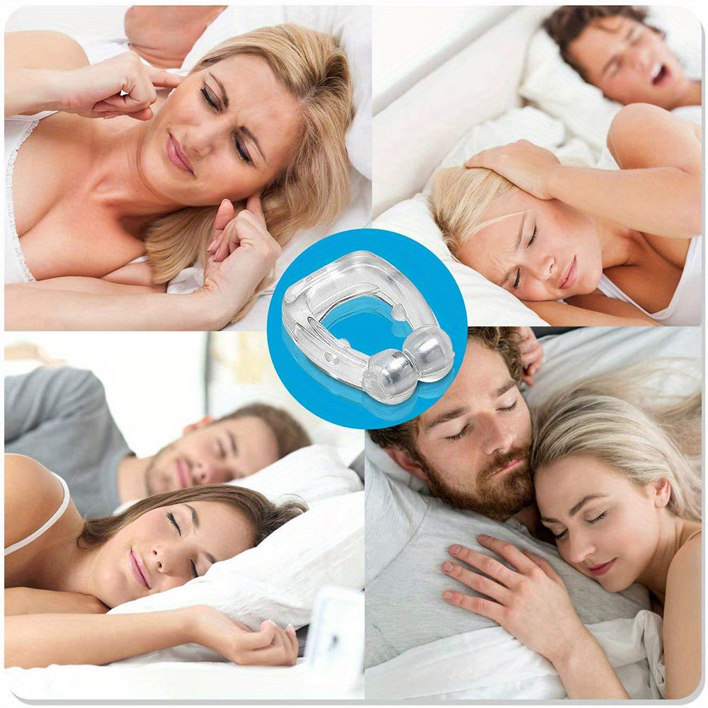 4 comfortable silicone magnetic nose clips improve sleep quality by keeping nasal airways clear for peaceful nights. Safe, easy-to-clean snoring solution is travel-friendly.