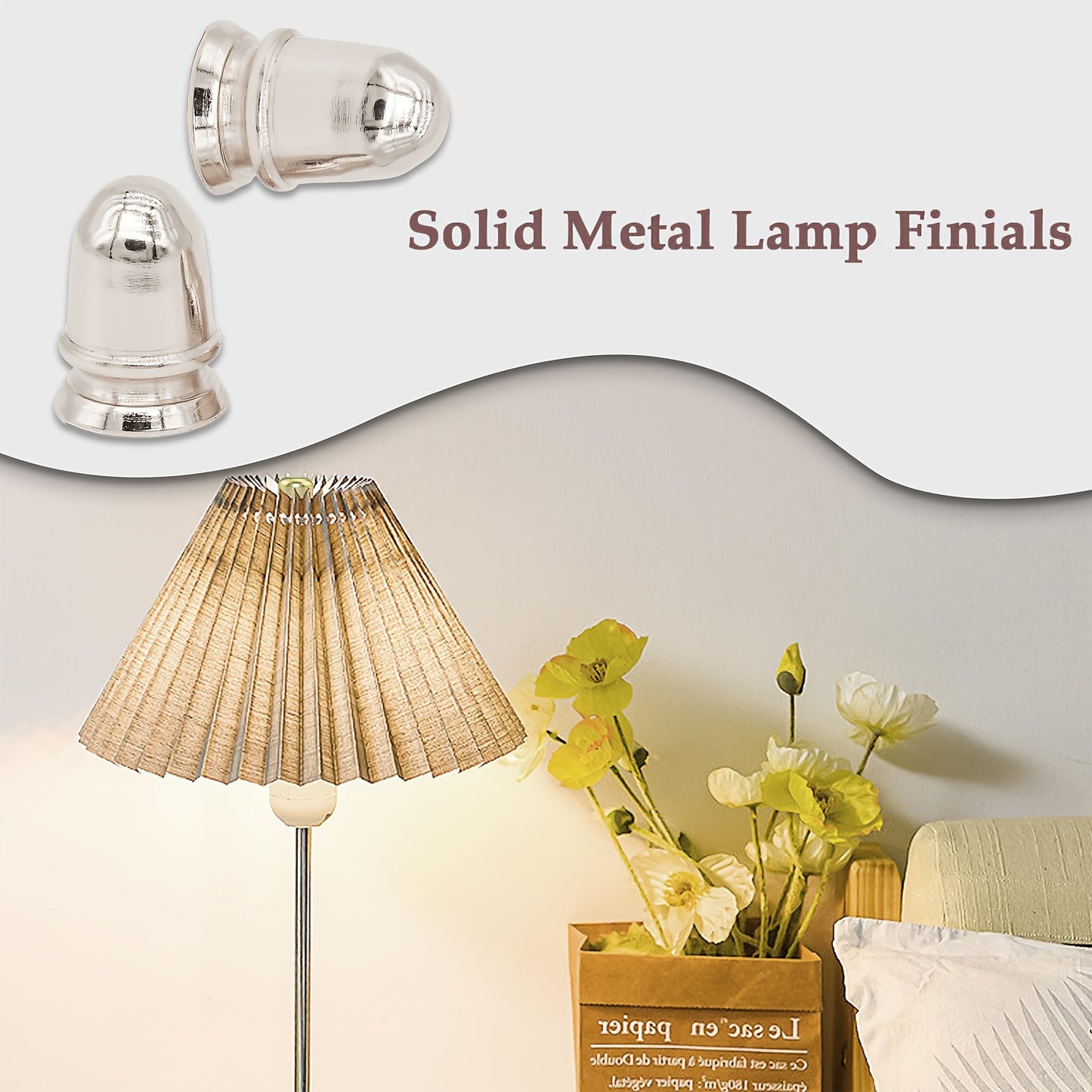 Elegant solid metal lamp finial cap with 1/4" thread for stylish and secure lamp shade attachment. Smooth polished finish and easy screw-on installation.