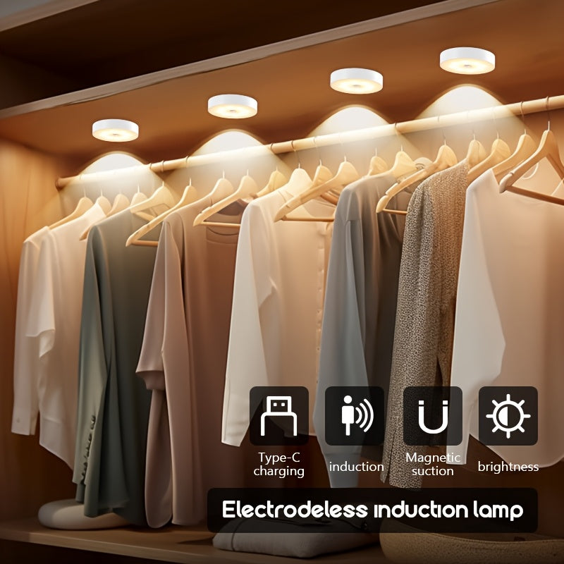 USB rechargeable wall-mounted smart lamp with adjustable brightness. Round LED night light for bedroom and living room with sensor and button control modes. Perfect for bars, stairs