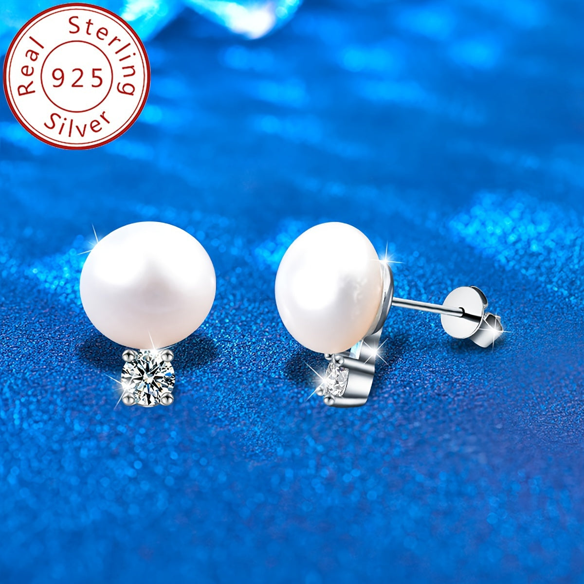 Stunning 0.6 Carat Moissanite & Natural Pearl Stud Earrings in 925 Sterling Silver - Exquisite Bridal Jewelry, Ideal Valentine's Day Present for Her, Lightweight at 1.35g, Suitable for Everyday and Special Events styling.