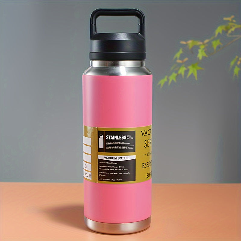 1100ml metal water bottle with portable handle, leak-proof, BPA free, and insulated for all activities. Hand wash only.