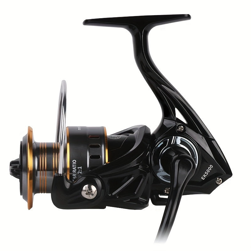 Limited edition BILLINGS EK 1000~7000 spinning reel with 5.2:1 gear ratio, 11.79KG max drag, aluminum alloy metal spool, ambidextrous design, made with PA and mixed colors.