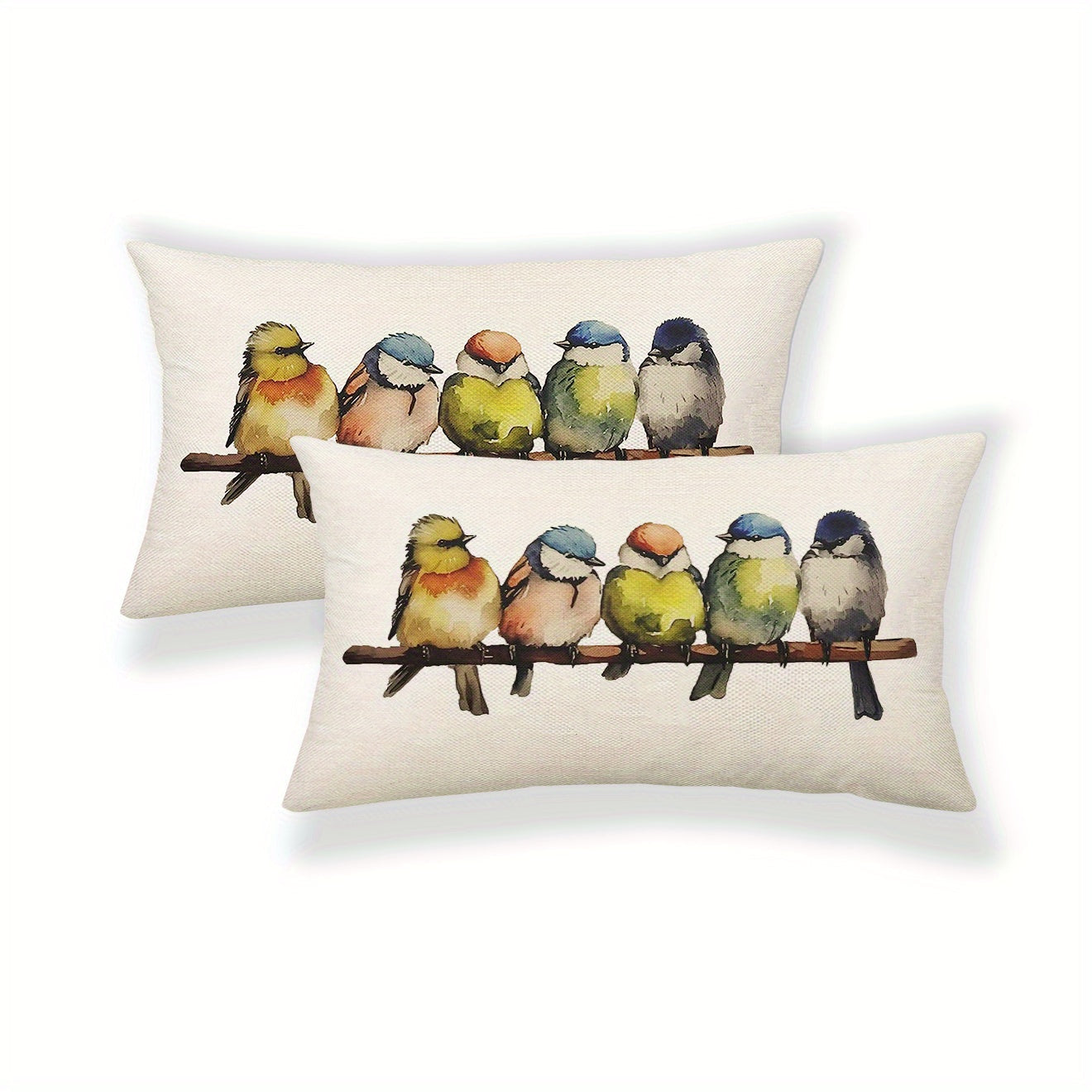 Set of 2 - Oil Painting of Natural Birds Printed on Polyester Linen Pillow Covers, measuring 30.48cm x 50.8cm. These double-sided printed covers are perfect for your sofa, seat, or as lumbar support. Great for all seasons, these decorative pillows will