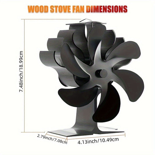 Aluminum Wood Stove Fan with 6 Blades, Large Fireplace Fan for Home Use - Silently Powered by Heat, Polished Finish