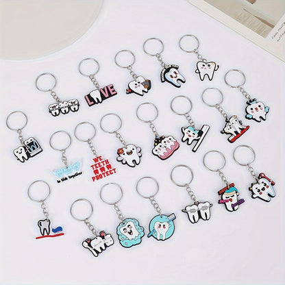 Set of 20 PVC Keychains featuring Adorable Cartoon Teeth and Dental Tools, Anime-Inspired Key Rings with Toothbrush, Toothpaste, and Dentist Charms - Perfect for Birthday Party Favors and Decorative Car Keys - Various Designs Included