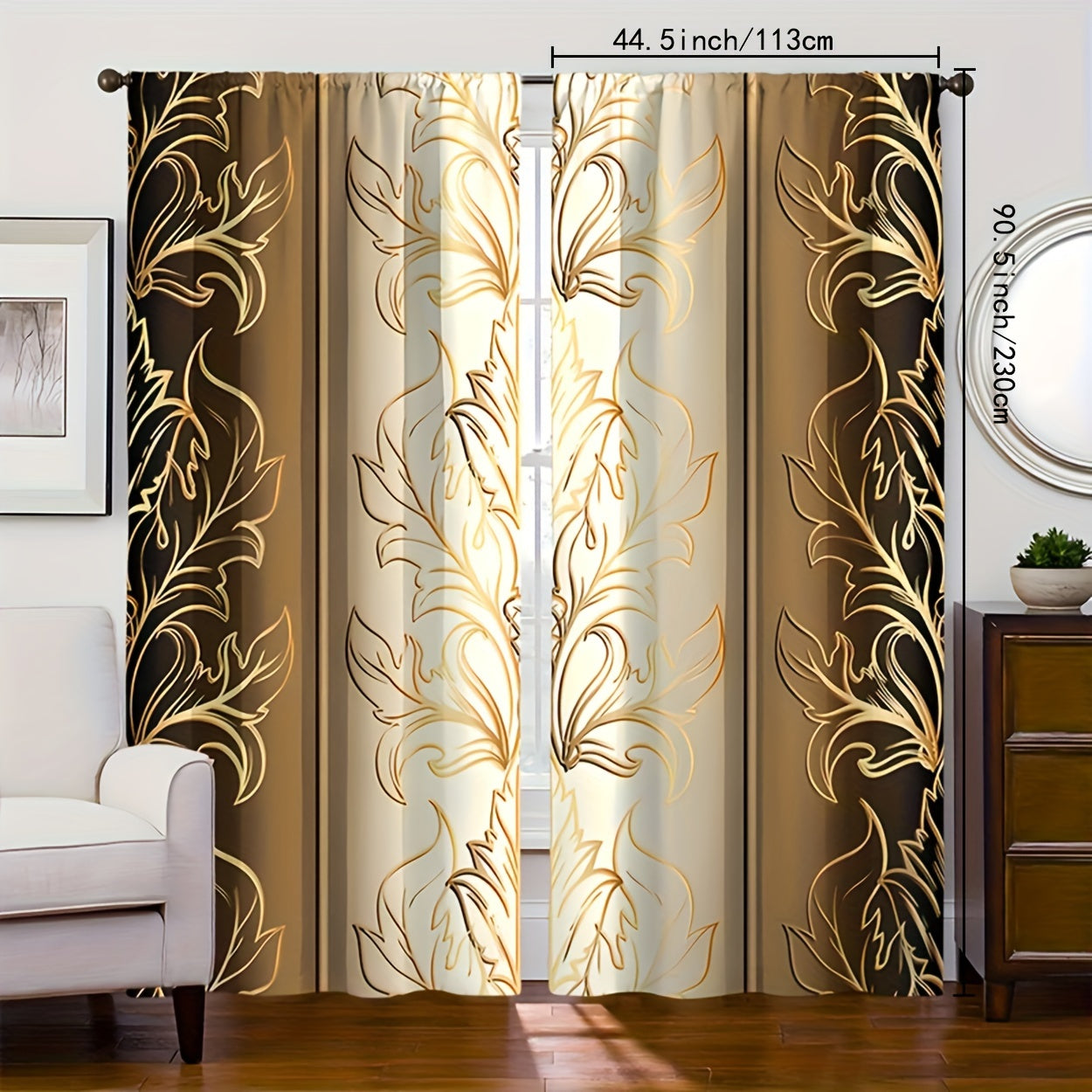 Two pieces of leaf print curtains with rod pocket, perfect for adding a decorative touch to your bedroom or living room. Enhance your home decor with these window treatments that are designed to bring a stylish flair to any room.