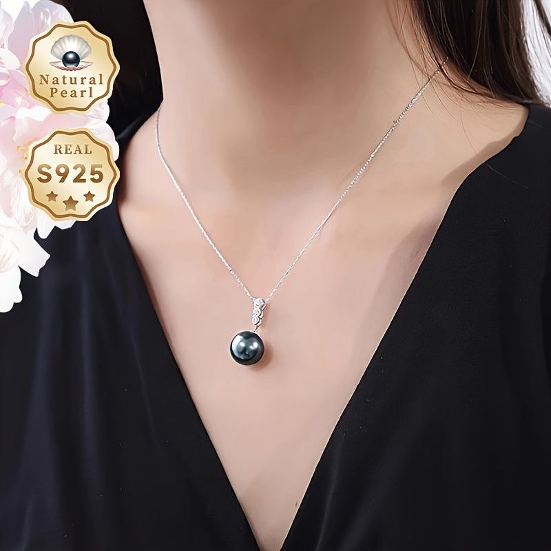 Stunning Black Pearl Pendant Necklace for Women - Featuring 11-12mm Natural Deep Sea Cultured Pearl, S925 Sterling Silver with Beautiful Gift Box - Ideal for Everyday Style & Special Events