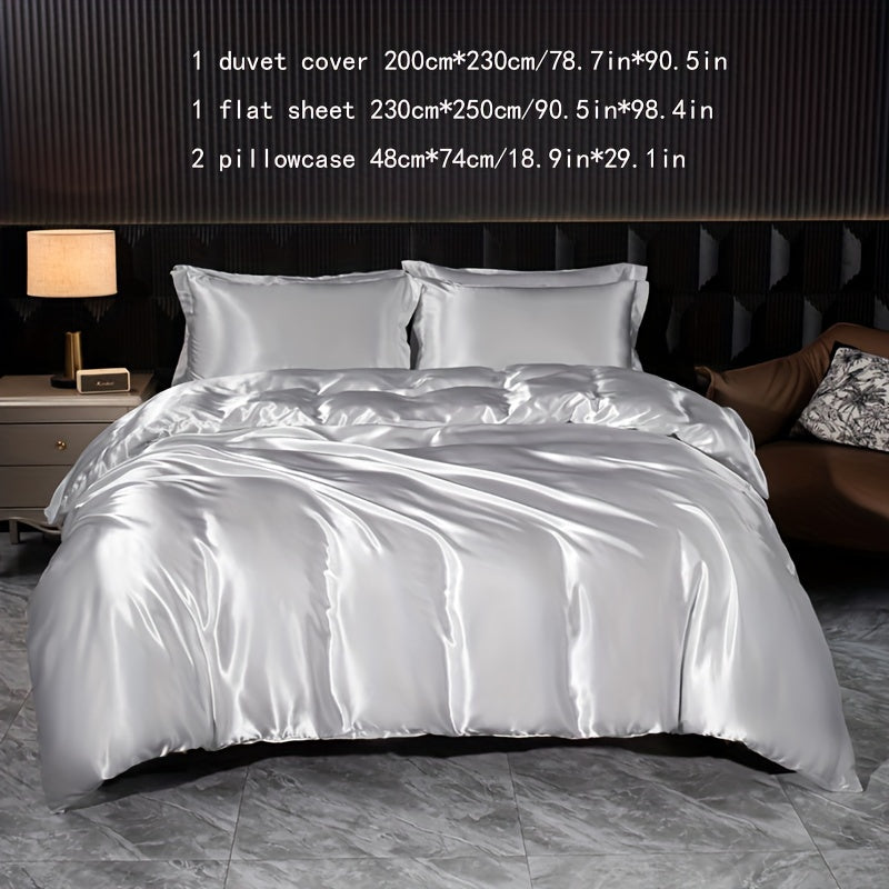 Luxurious 4-piece Satin Bedding Set with zip closure - perfect for home, guest rooms, and hotels.