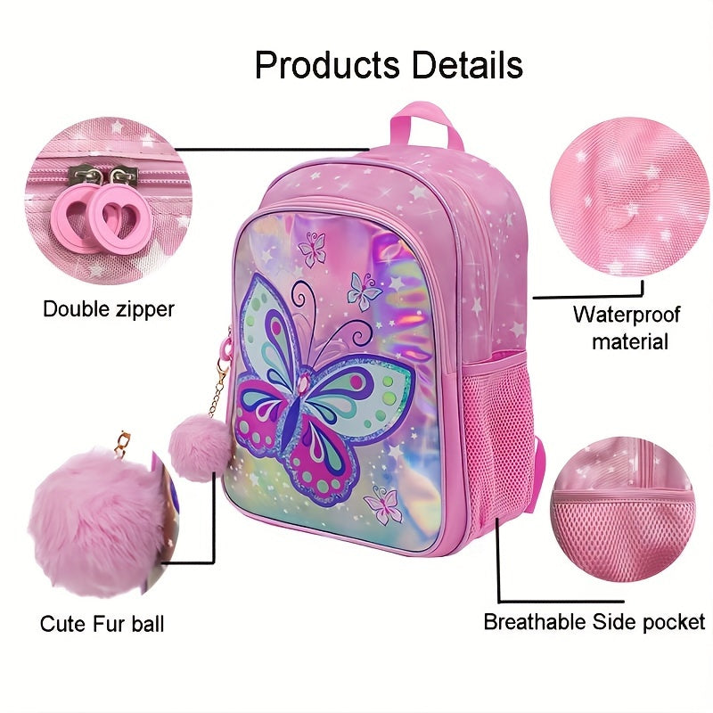 3-piece school bag set for girls: includes backpack, lunch tote, and pencil case. Large capacity and fashionable design for elementary to middle school students. Made of red polyester, lightweight.