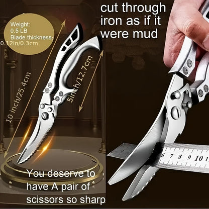 1-Pack Ambidextrous Design Multifunctional Poultry Shears with Stainless Steel Blades, Heavy Duty Meat and Fish Cutting Scissors, Forged Aluminum Handle