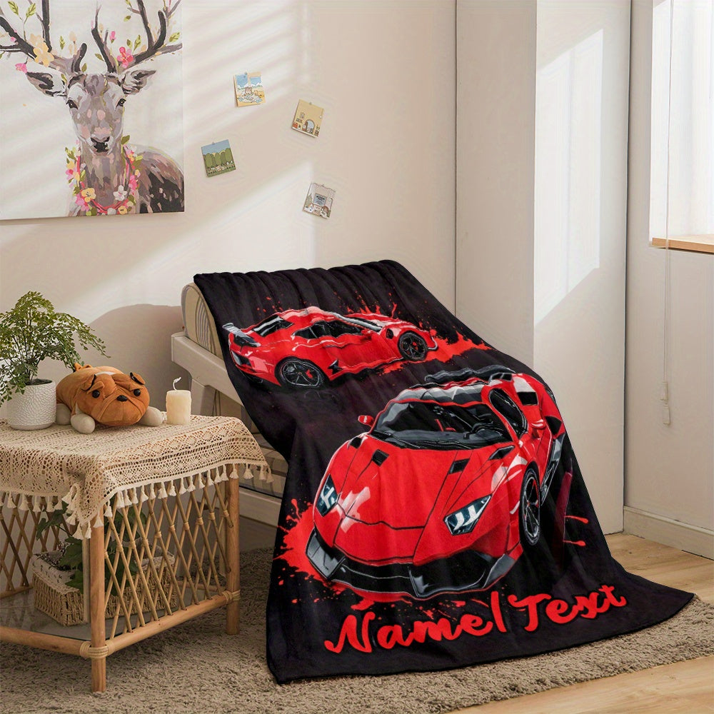 Create Your Own Red Sports Car Design Flannel Throw Blanket - Cozy, Lightweight, and Perfect for Home or Travel | Add Your Name for a Personal Touch | Versatile for All Seasons, Easy to Carry, Ideal for Office, Chair, or Bed