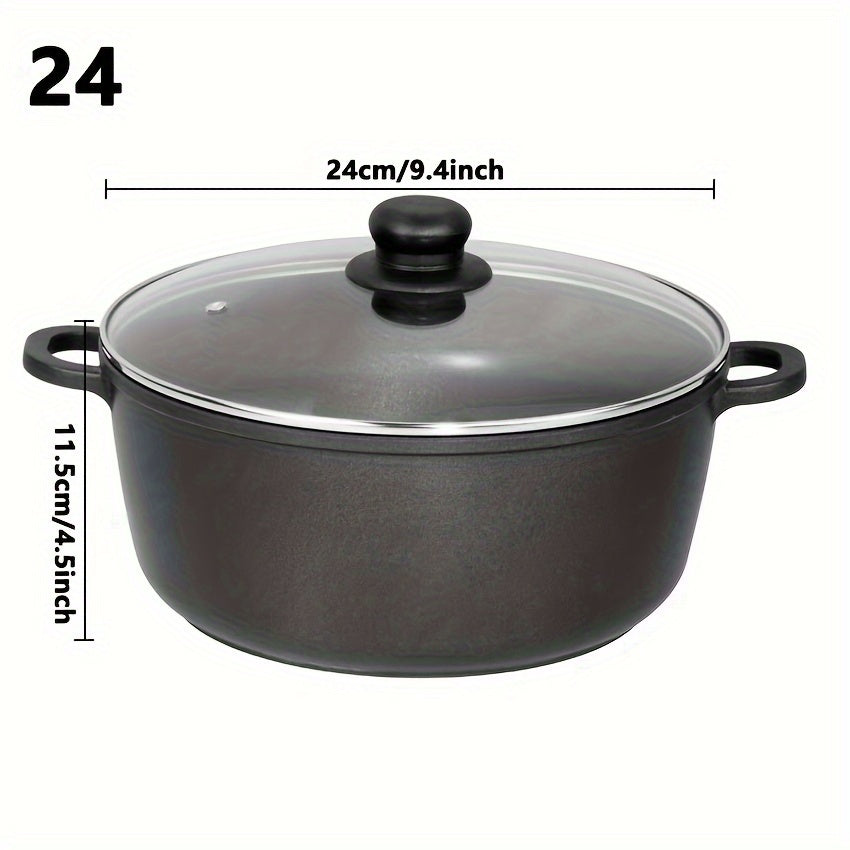 Japanese Style Dual Handle Deep Soup Pot with Lid - 1pc Aluminum Non-Stick Stockpot ideal for Cooking, Boiling, and Hotpot