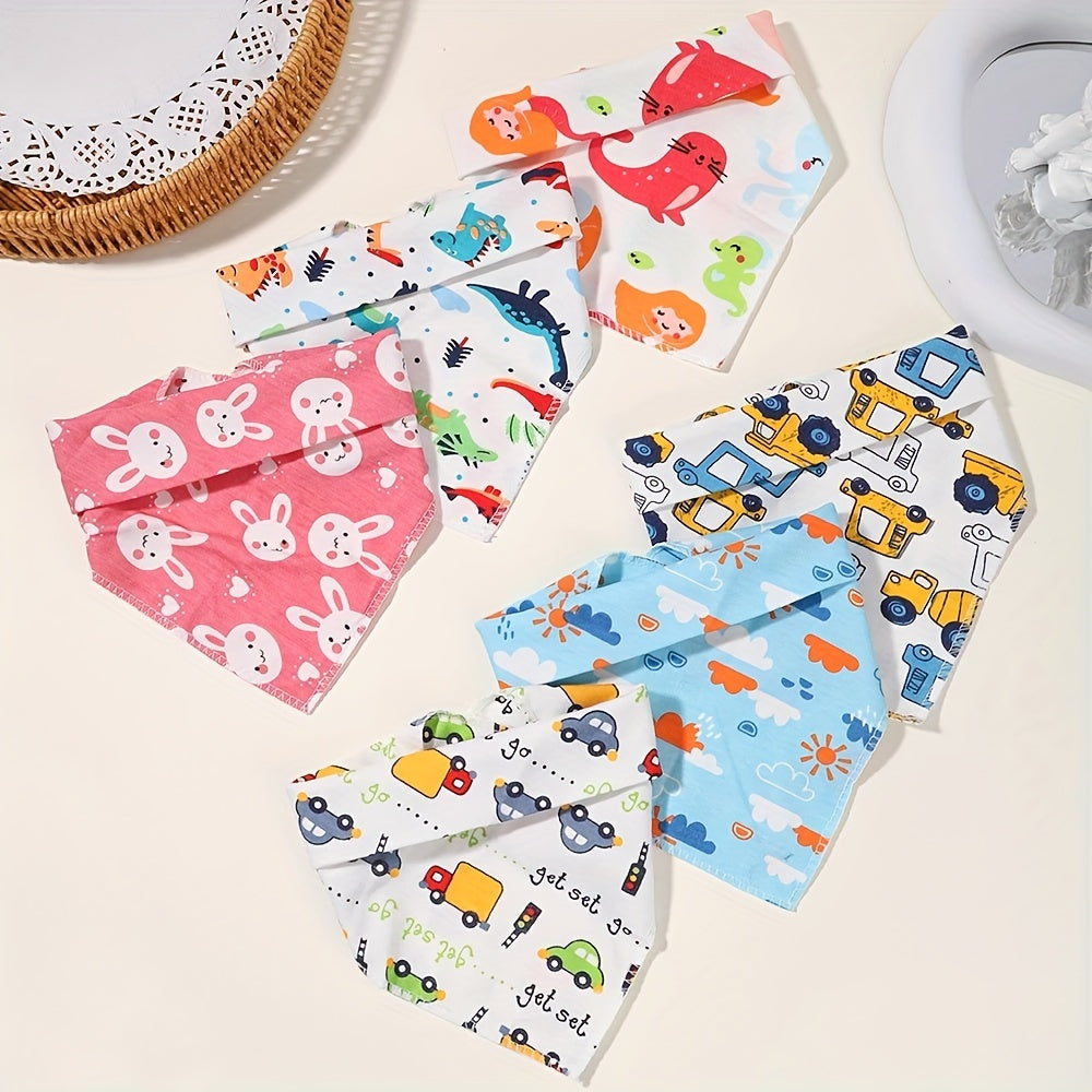 Set of 5 Adorable Cartoon Patterned Bibs, Double-Layered Cotton Bibs with Snap Fasteners, Soft and Gentle for Feeding