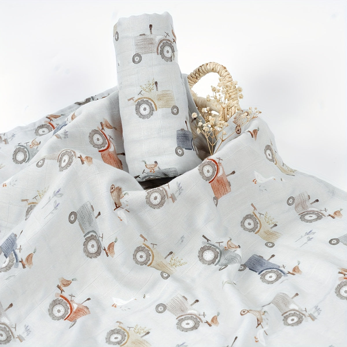 Bamboo Cotton 2-layer Blanket with Soft Muslin Swaddle Wrap, Digital Print, Size 119.38*109.22cm