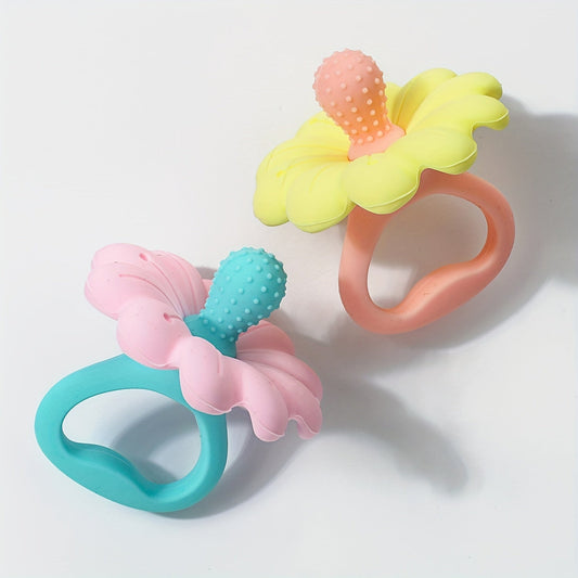 Soft and Safe Flower Silicone Teether for Young Children - Easy to Hold and Chew, Available in Pink, Blue, or Yellow - Ideal Christmas Present for Kids