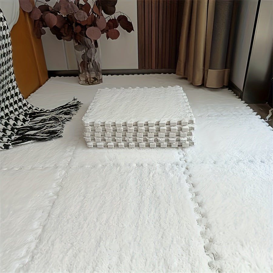 Machine made polyester & EVA square carpet tiles set, hand washable. Soft and anti-fall interlocking floor mat, 29.97x29.97 cm each.