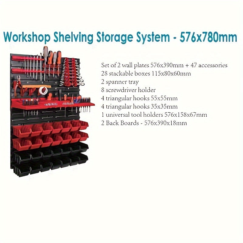 Versatile wall-mounted tool organizer for DIY, woodworking, and automotive parts storage. Holds sockets, screwdrivers, and wrenches. Easy installation.