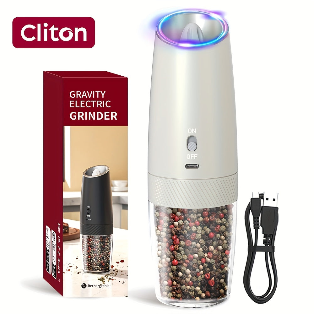 1/2pcs Gravity Sensing Electric Pepper Grinder with LED Light. Rechargeable, fully automatic with large filling chamber. Essential tool for seasoning.