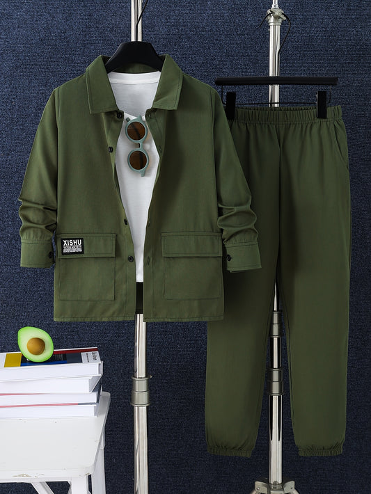 Autumn workwear style boys' trousers with top pocket and casual fashion suit for outdoor wear.