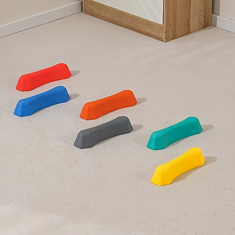 8-piece set of Stepping Stones and Balance Blocks in red, green, blue, and yellow, made of durable PP material for indoor/outdoor use. Perfect for youngsters' fitness and sensory play.