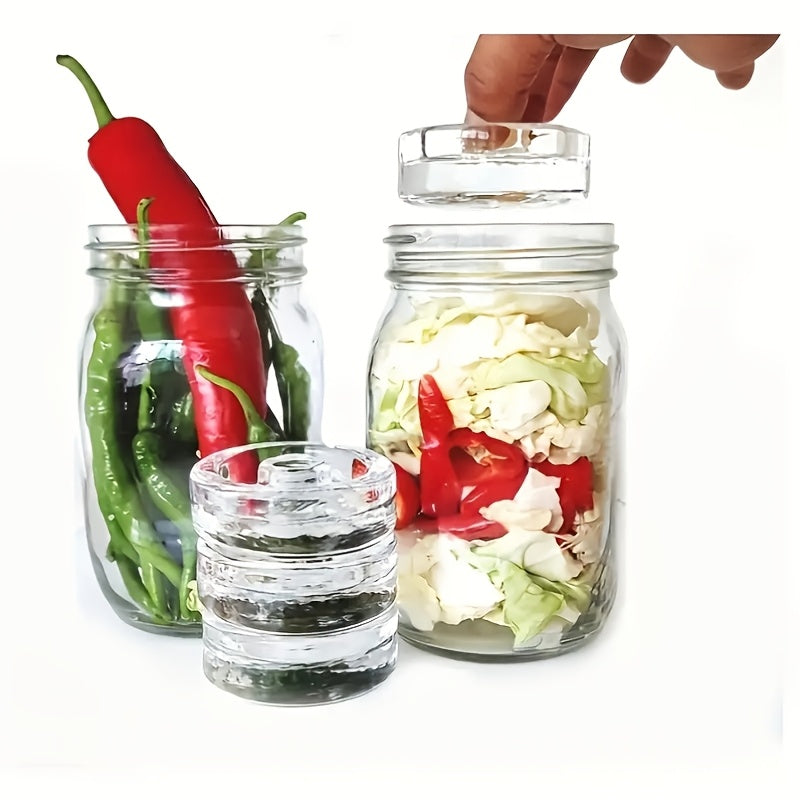 Durable Glass Fermentation Weights with Convenient Handle and Wide-Mouth Mason Jar Lid, Made with Food-Grade Material, Ideal for Home Cooking and Brewing.