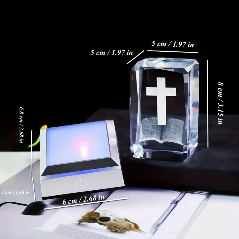 3D Cross Bible Crystal LED night light, ideal for Christian home decoration and gifts for women and men.