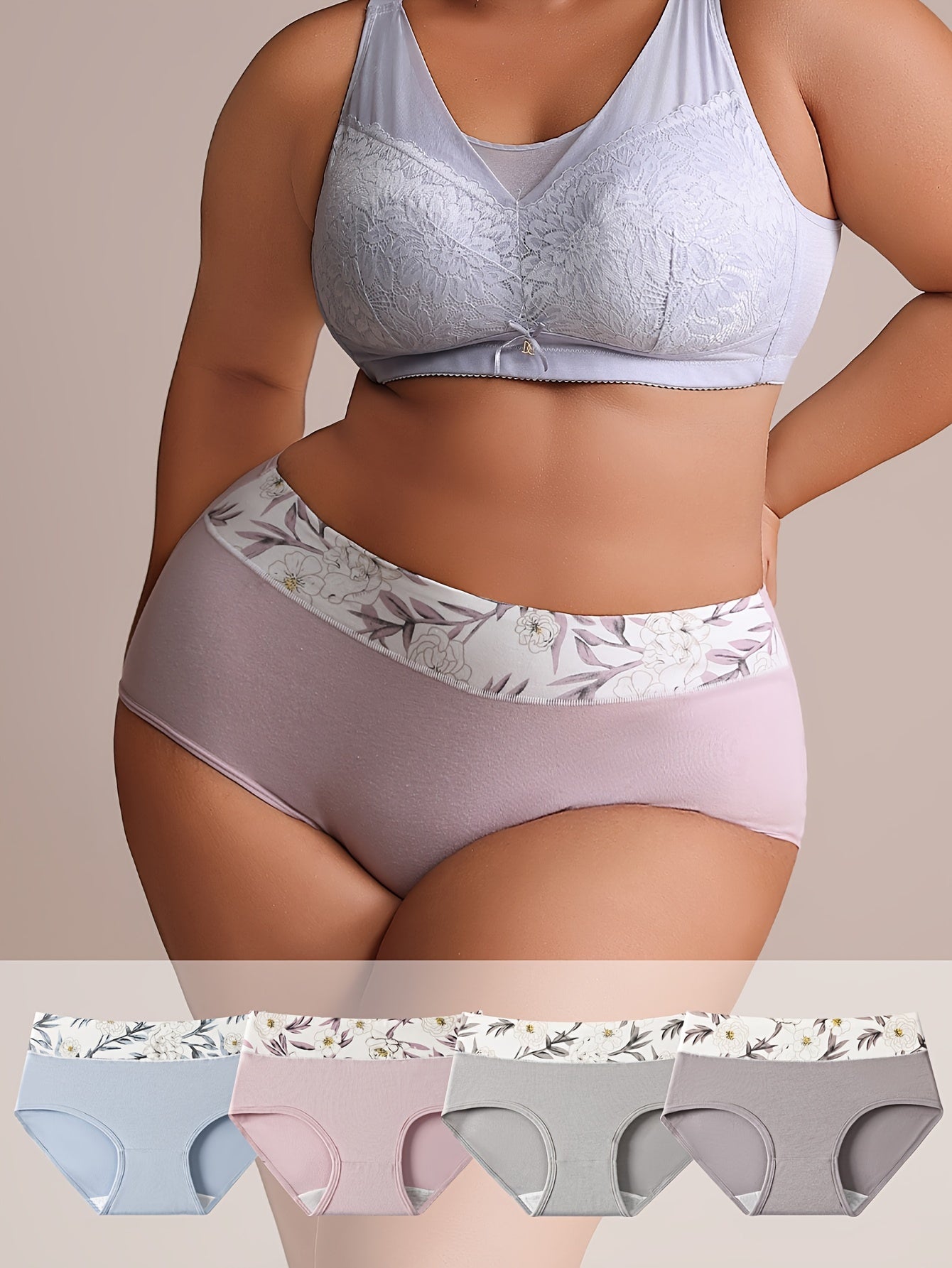 Elegant Floral Print Seamless Briefs for Women made of high stretch knit fabric with 95% elastane.