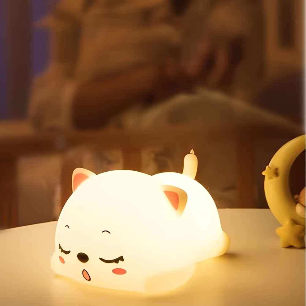 Cute LED Kitten Night Light - Rechargeable via USB, Touch-Controlled Cartoon Cat Doll Lamp Perfect for Kids' Room Decor & Relaxation