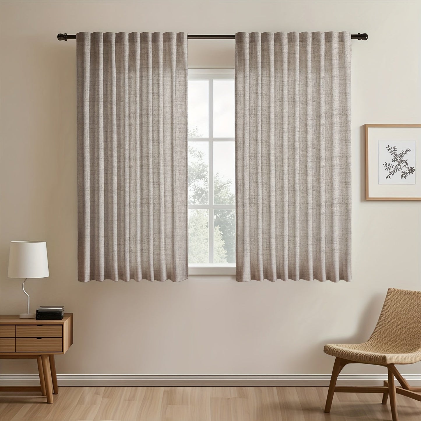 Two pieces of Japanese-inspired imitation linen curtains, featuring a simple European style that adds a touch of American pastoral charm to your bedroom and living room. These light-blocking curtains are perfect for tea rooms, studies, and kitchens, with