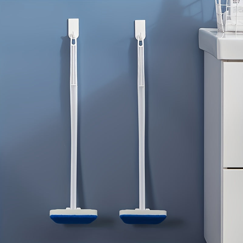 Set of cleaning brushes with long handles, perfect for reaching tight spaces. Ideal for use on bathtubs, showers, floors, walls, and windows. Features a detachable sponge head and extendable handle for convenient cleaning.