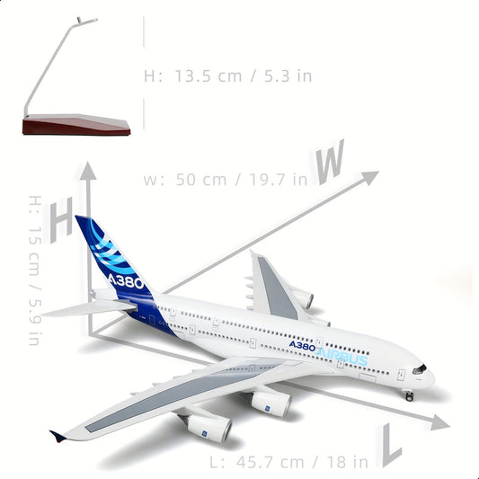 1/160 scale Airbus A380 prototype diecast airplane model kit, 18 inches in size with stand. Ideal collectible gift for aviation enthusiasts.