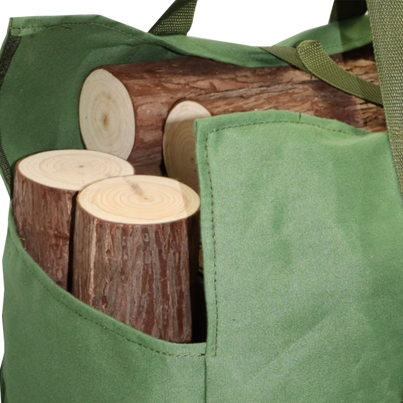 Durable Canvas Firewood Carrier Bag in Military Green, Ideal for Outdoor Camping and Fireplace Use, Features Reinforced Handles for Easy Storage and Transport of Firewood