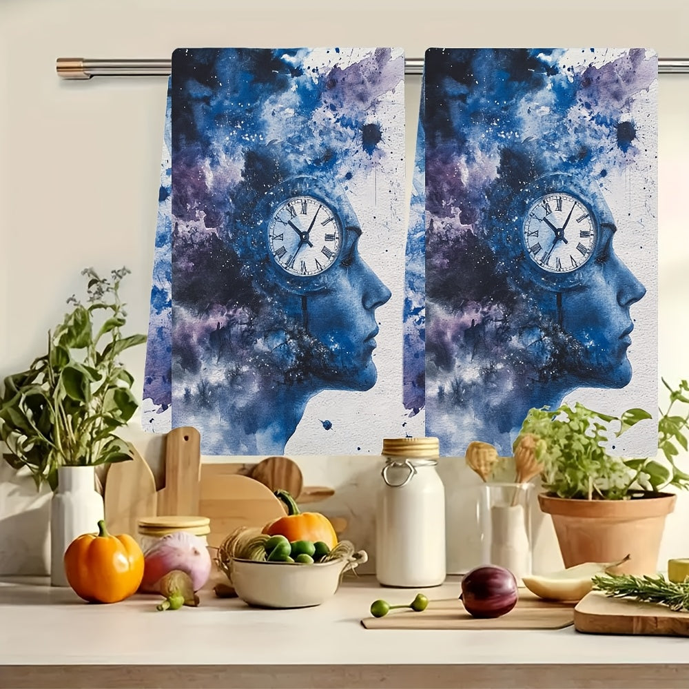 2-pack of incredibly plush kitchen towels featuring "Time and Space" Brain & Cosmic Design. Made from highly absorbent polyester, these dish hand towels are machine washable and measure 40.64x60.96 cm. Perfect for adding a touch of holiday decor to your