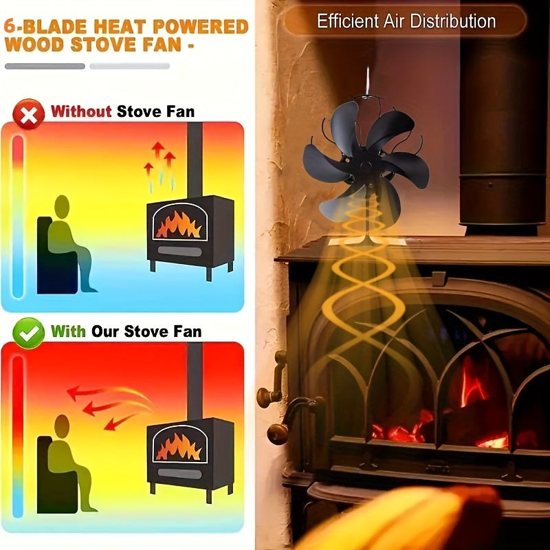 Aluminum Wood Stove Fan with 6 Blades, Large Fireplace Fan for Home Use - Silently Powered by Heat, Polished Finish