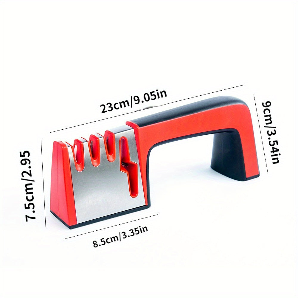 Нож для заточки 4-в-1 с алмазным покрытием и нескользящей основой, ручной инструмент из нержавеющей стали для заточки кухонных ножей, ножниц и ножниц - не требует электричества, идеально подходит для пикников