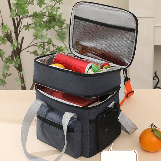 Spacious Insulated Lunch Bag - Two Layers, Leakproof & Eco-Friendly Cooler Carrier for Outdoor Dining, Trips, Work - Can be Worn Across Body or Carried by Hand