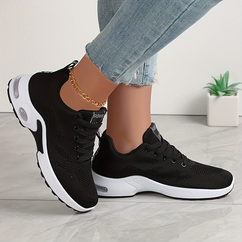 Women's Low-Top Air Cushion Sneakers in Black, Burgundy, & Pink with Shock-Absorbing, Breathable Fabric. Ideal for Outdoor Sports & Daily Wear. Lightweight and All-Season with Lace-Up and