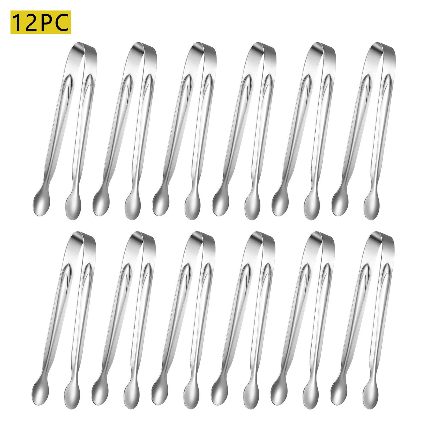 10/12 Stainless Steel Mini Tongs for Serving, Appetizers, Sugar, Ice. Perfect for Buffets, Bars, Cafes, BBQ Tables, or Kitchen. Versatile Catering Tool.