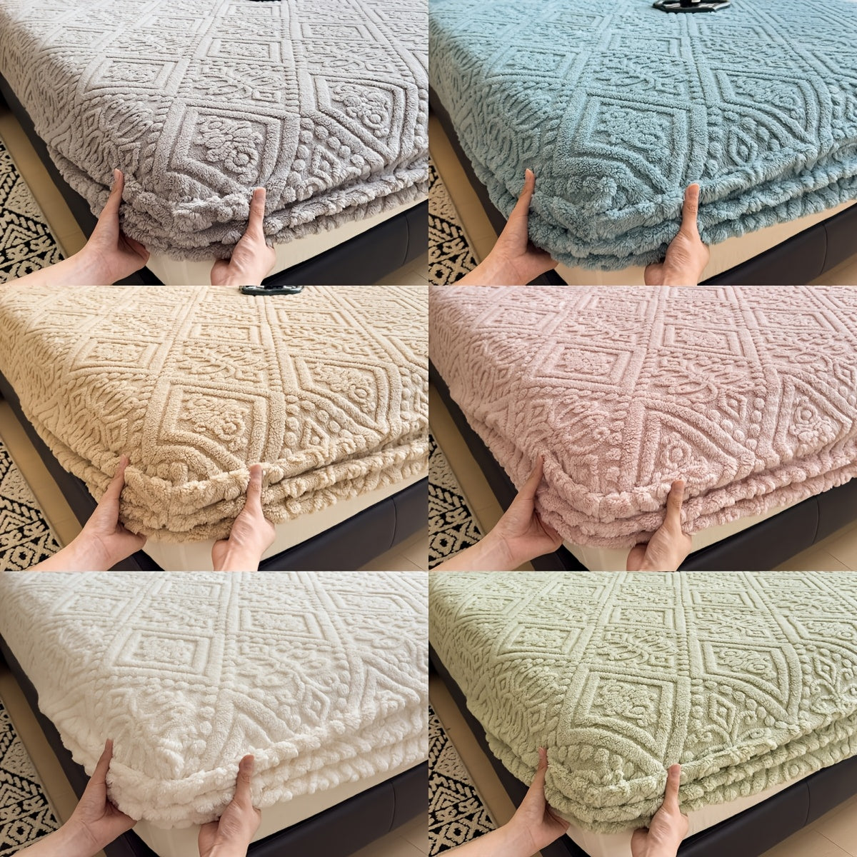 [Warm and Cozy Bedspread] Stay snug this winter with our plush and thick fitted sheet protector. Made from luxuriously soft knit fabric with elegant floral and geometric patterns, this durable bedspread is crafted from 100% polyester. Machine washable