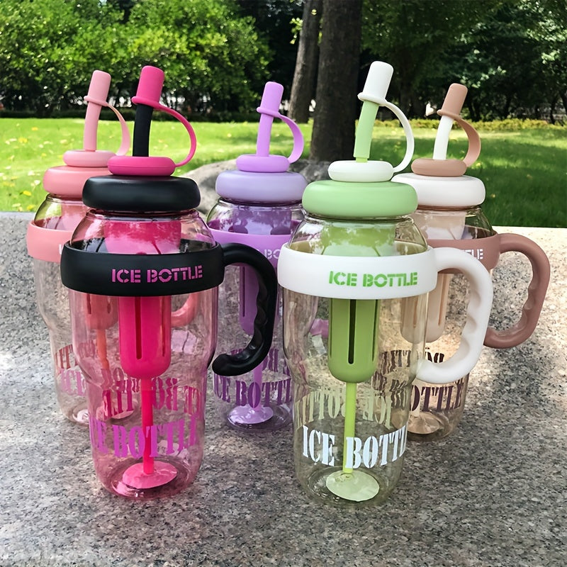 Large 44oz ice cream design water bottle made of BPA-free PC material with handle and leakproof straw. Lightweight and ideal for gym, outdoor activities, and back-to-school. Great festive gift option.