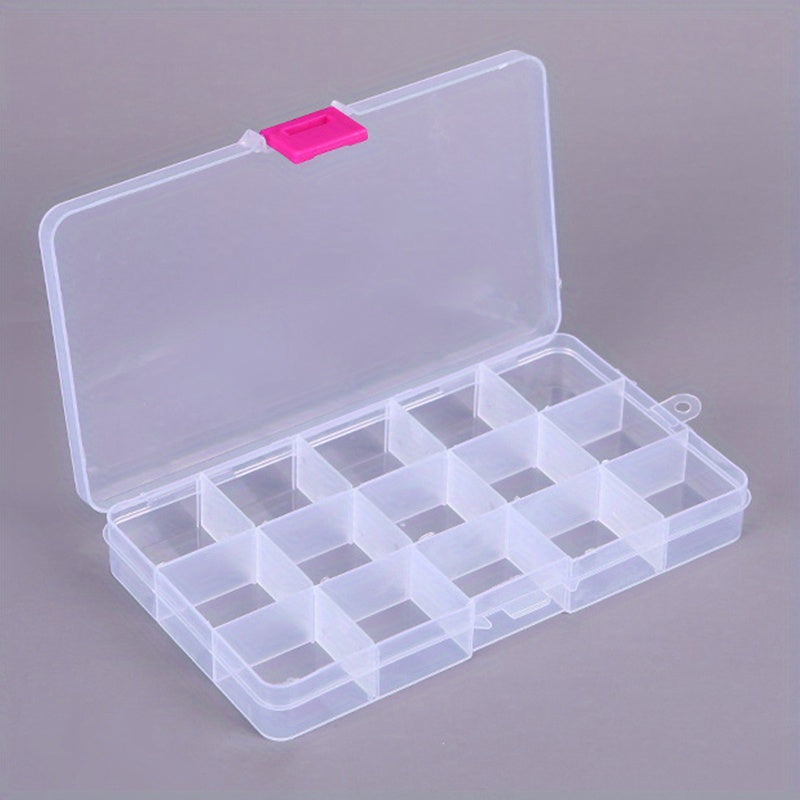 1pc Transparent Storage Box with 15 Grids, ideal for organizing earrings, rings, jewelry, accessories, screws, and small DIY craft parts. Perfect storage solution for home organization.