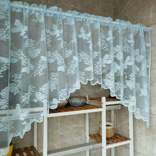 Elegant Art Deco Lace Butterfly Floral Sheer Curtain, made of lightweight 60gsm polyester. Features a rod pocket design for easy installation in the living room or entryway. These romantic jacquard blinds are perfect for all seasons and can be washed