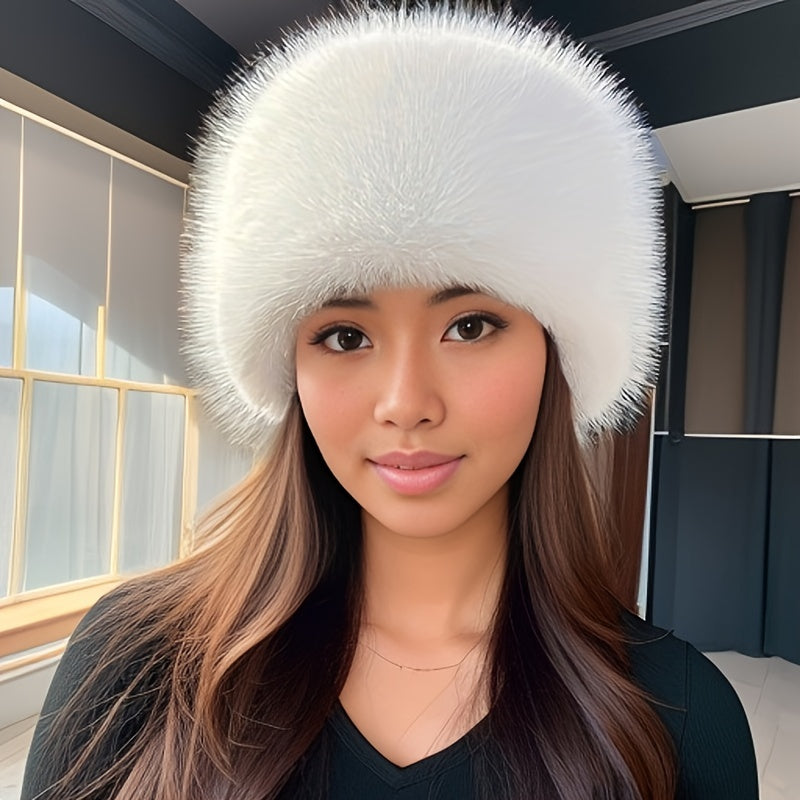 Elegant light gray faux fur Cossack hat with ear protection, perfect for weddings and special occasions, hand or dry clean only.