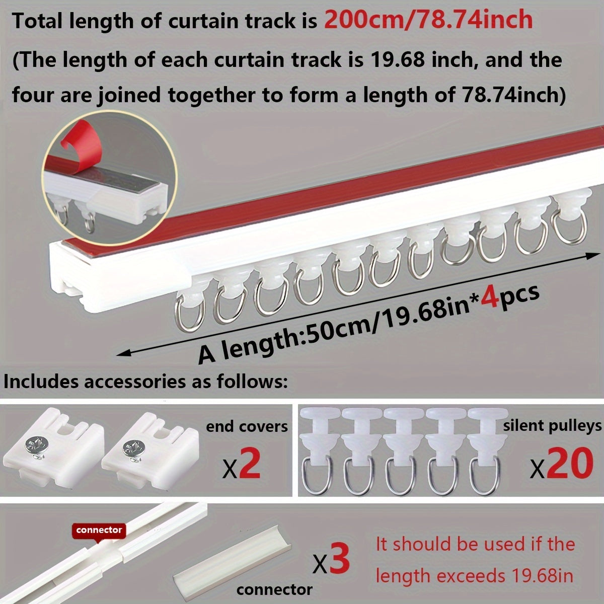 1pc Strong Adhesive Curtain Track for Soundless Sliding in Home, Dorm or Bathroom