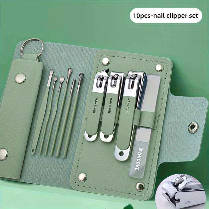 10pcs High-Quality Nail Manicure Tool Set with Travel Package, Including Nail Clippers, Earpick Spoon, and Pedicure Kit