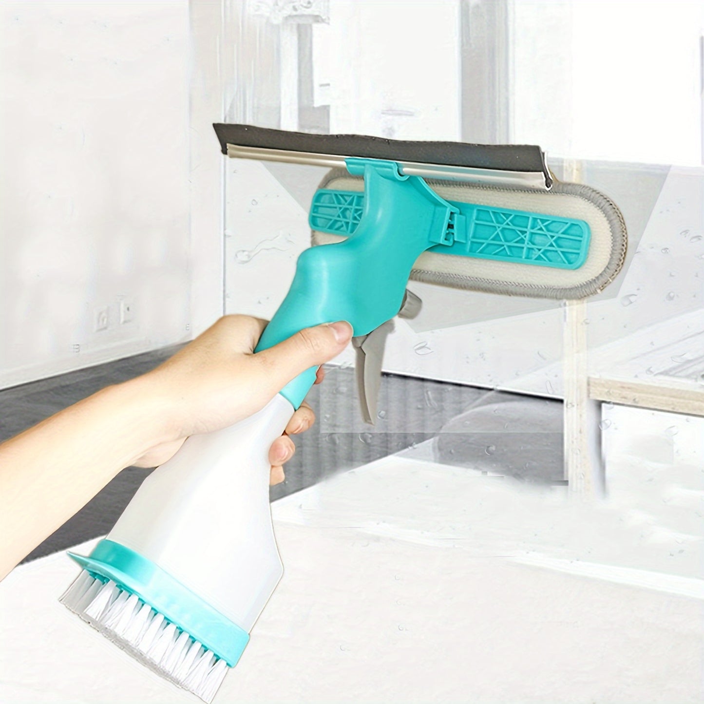 Versatile 4-in-1 Glass Cleaner Brush for multiple cleaning tasks on windows, mirrors, and tiles.