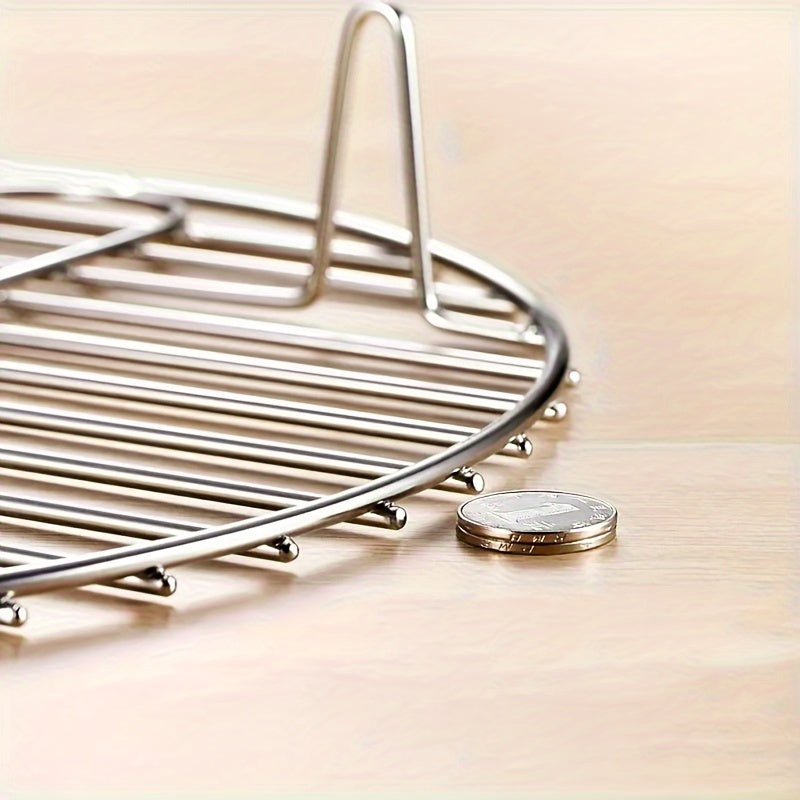 Two pieces of stainless steel steamer racks with an elevated 4-corner design, perfect for healthy cooking and essential kitchen accessories.