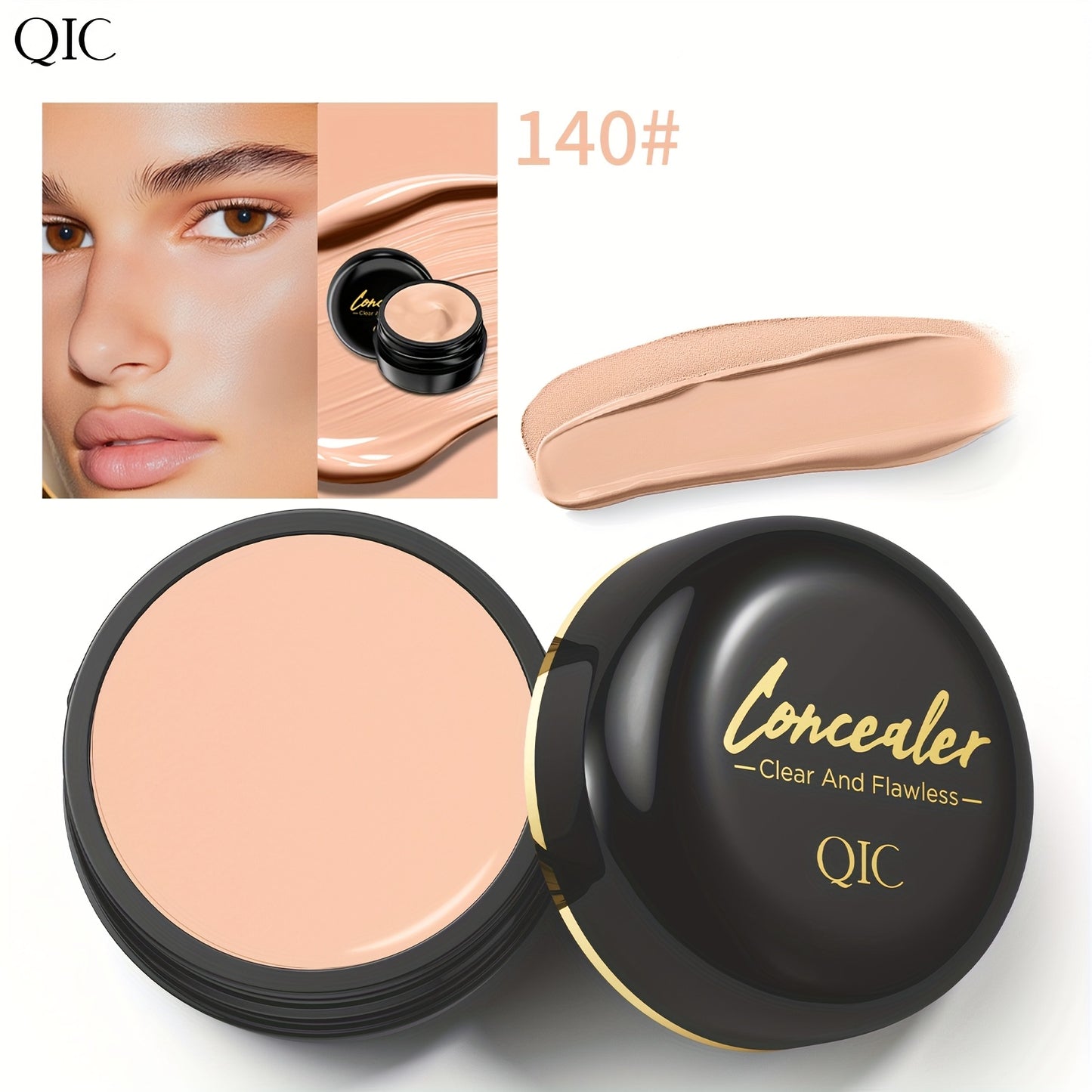 QIC Full Coverage Concealer Cream is a waterproof, matte finish for all skin tones, hiding scars, dark spots, and lasting long. Made with a plant-based formula.