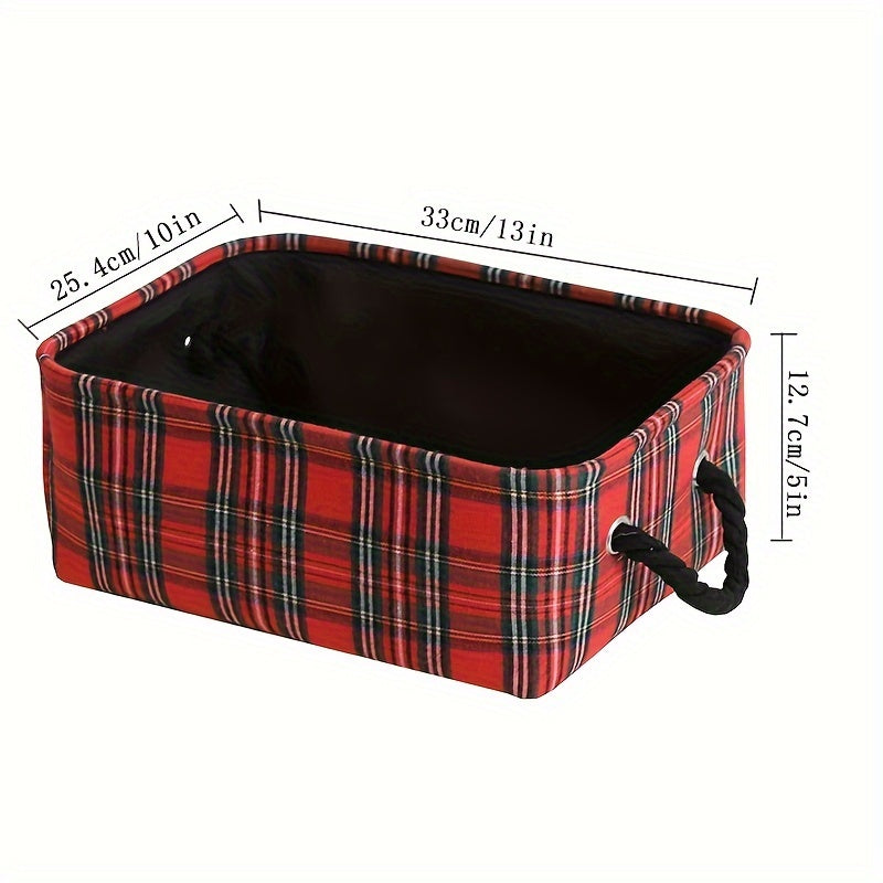 Christmas Storage Basket with Handles in a Festive Plaid Design - Ideal for Storing Holiday Decorations and Gifts