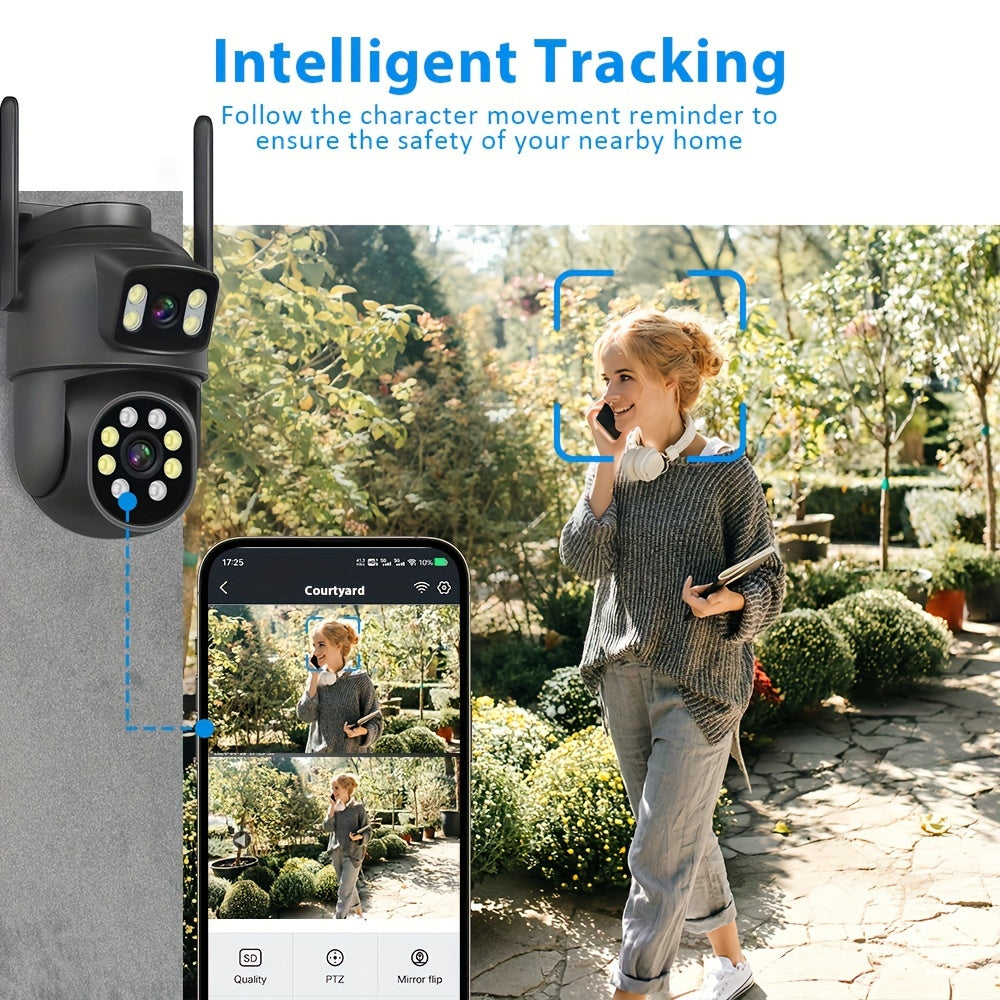 8MP Dual Camera WIFI Surveillance with Two-Way Audio, Motion Tracking, Night Vision - Indoor/Outdoor Security Monitoring with Memory Card Support